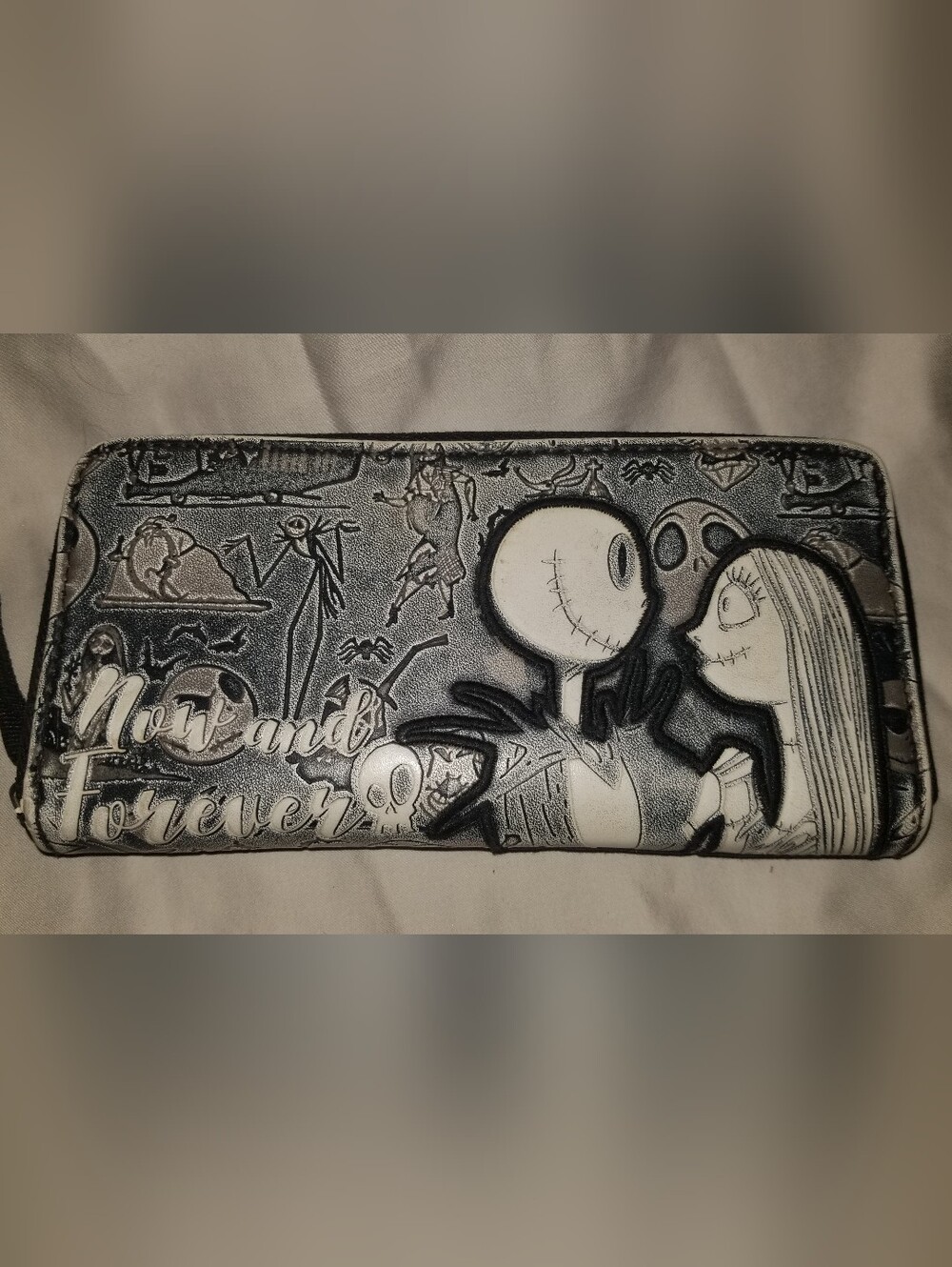 Jack and Sally Themed Black and White Men's or Women's Zip Wallet